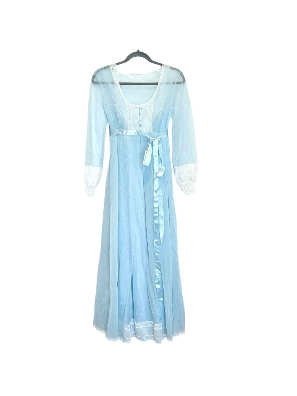 Vanity Fair Vintage 60s Chiffon Pale Blue Nightgown Sheer Gown & Robe 36 - Picture 1 of 4